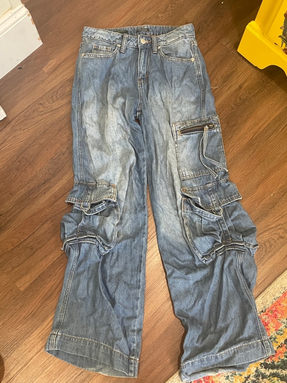 Women’s Blue Cargo Jeans - Relaxed Fit